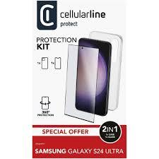 Предпазен калъф Cellularline и стъклено фолио за Samsung Galaxy S24 Ultra Прозрачен